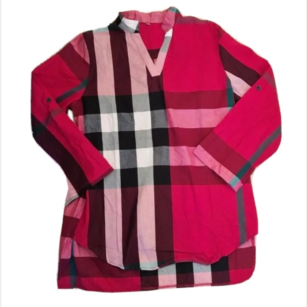 Plaid V Neck Top